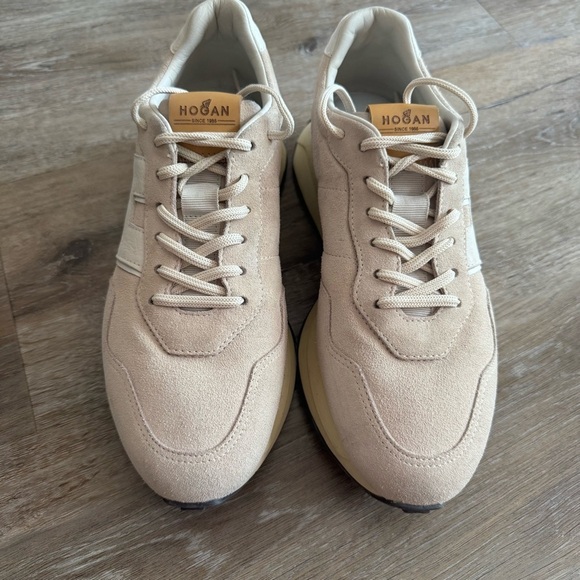Hogan H641 Women's Suede Sneakers Shoes Size 38 Beige Memory Foam Wedge Italy - Picture 2 of 13